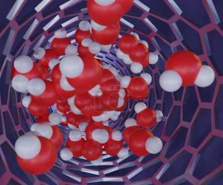 Foto de The structure and dynamics of water Molecules in a Carbon Nanotube 3D rendering - Imagen libre de derechos