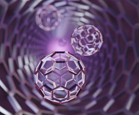 Photo for Fullerene buckyballs inside of the carbon nanotube as drug delivery system  3d rendering - Royalty Free Image