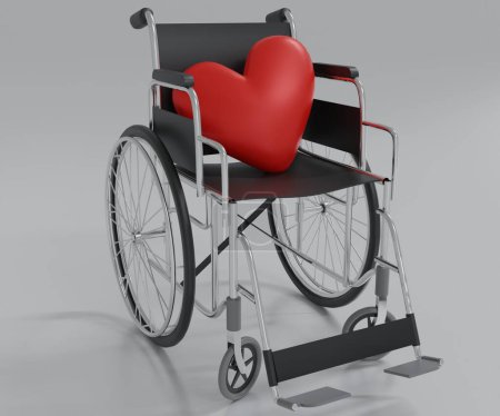 Foto de Silla de ruedas aislada con forma de corazón rojo en el fondo interior 3d renderizado - Imagen libre de derechos