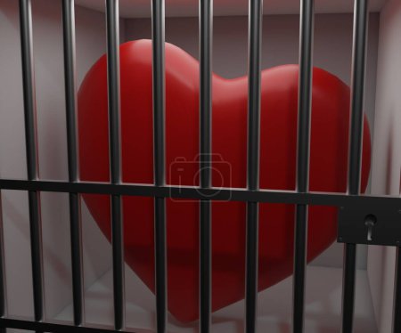 Téléchargez les photos : Emprisonné rouge amour ou forme de coeur derrière le bar rendu 3d - en image libre de droit