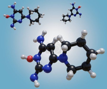 Foto de Estructura química aislada de la molécula del minoxidil 3d que rinde - Imagen libre de derechos