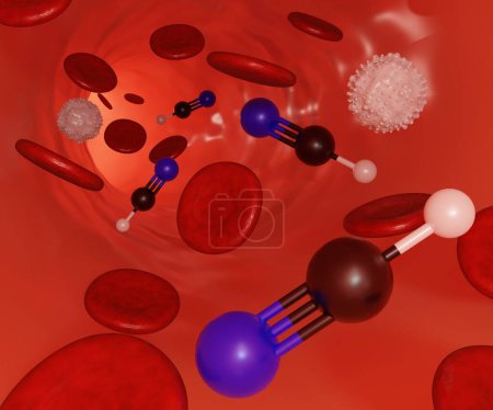Foto de Moléculas de cianuro entran rápidamente en el torrente sanguíneo 3d renderizado - Imagen libre de derechos