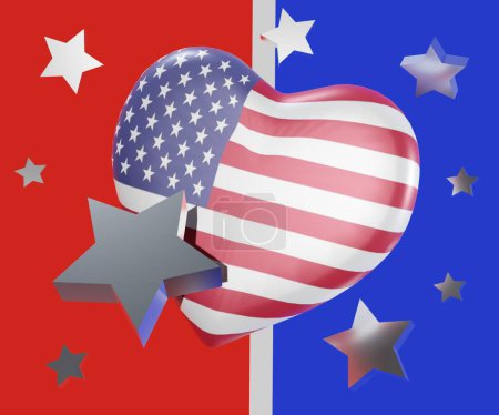 Foto de La bandera nacional de los Estados Unidos de América en forma de corazón. aislado en el fondo blanco 3d renderizado - Imagen libre de derechos
