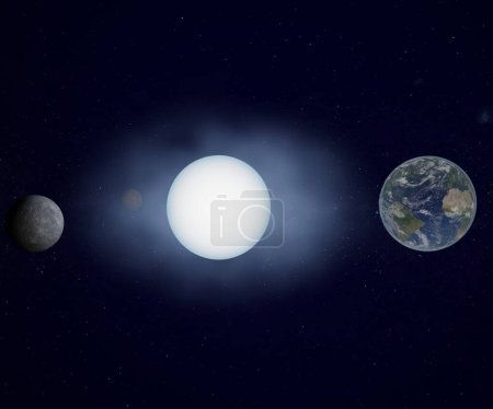 Foto de Estrella enana blanca con el planeta tierra tienen tamaño similar 3d renderizado - Imagen libre de derechos