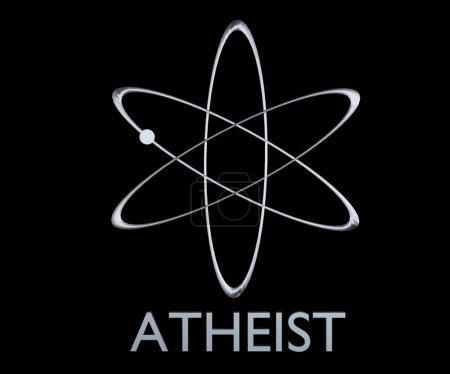 Foto de Símbolo ateo aislado en el fondo negro 3d representación - Imagen libre de derechos