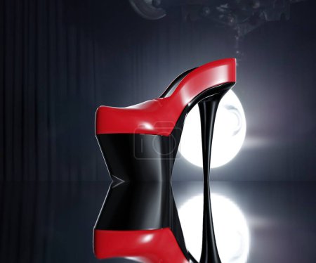 one red high heel shoe with studio lighting in the background 3d rendering