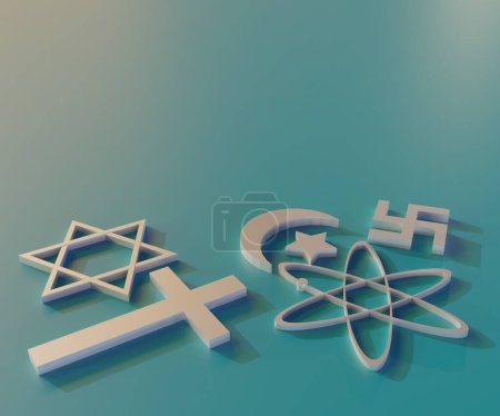 Téléchargez les photos : Symboles athées isolés et autres symboles de religion rendu 3d - en image libre de droit