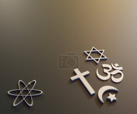 Téléchargez les photos : Symboles athées isolés et autres symboles de religion rendu 3d - en image libre de droit