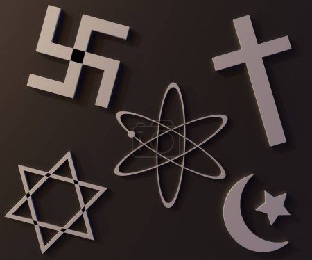 Foto de Aislado ateo y otros símbolos de la religión 3d representación - Imagen libre de derechos