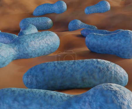 Téléchargez les photos : Clostridium est une bactérie en forme de tige qui produit des toxines dangereuses (toxines botuliniques) dans des conditions de faible teneur en oxygène rendu 3d - en image libre de droit