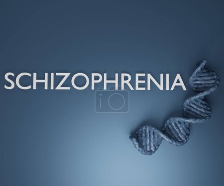 Foto de Esquizofrenia con hebras de ADN en el fondo azul - Imagen libre de derechos