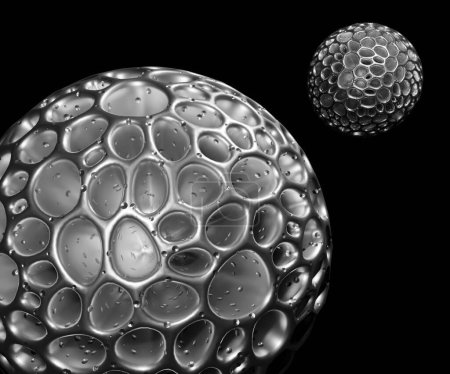Photo for Isolated close up porous microsphere in the black background 3d rendering - Royalty Free Image