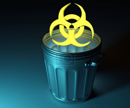 Téléchargez les photos : Symbole de danger biologique jaune et poubelle rendu 3d - en image libre de droit