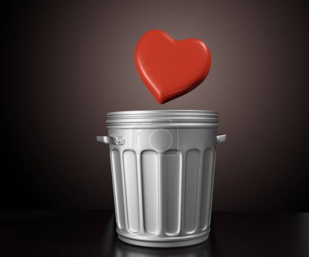 Téléchargez les photos : Poubelle en métal ou poubelle avec forme de coeur rouge rendu 3d - en image libre de droit