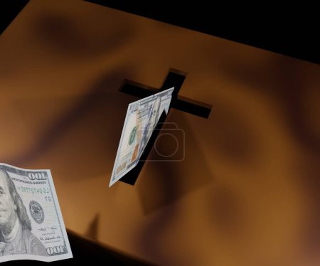 Photo for Church Box , Collection Box, Tithing or Offering Donation Box with money come inside 3d rendering - Royalty Free Image