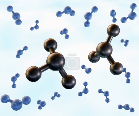 Téléchargez les photos : Molécules d'arsénite isolées dispersées avec des molécules d'eau rendu 3d - en image libre de droit
