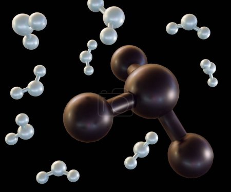 Téléchargez les photos : Molécules d'arsénite isolées dispersées avec des molécules d'eau rendu 3d - en image libre de droit