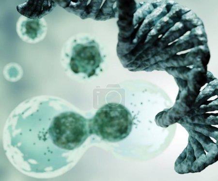 Photo for Close up DNA strands from scattered cells 3d rendering - Royalty Free Image