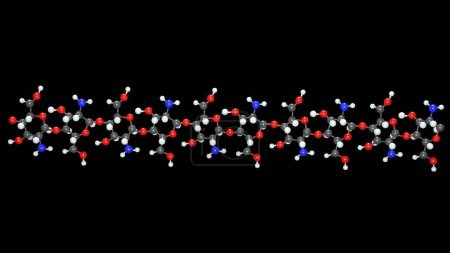 Foto de Molécula de quitina aislada en el fondo negro. quitina es un polímero de cadena larga de N-acetilglucosamina moléculas de polisacáridos familia 3d renderizado - Imagen libre de derechos
