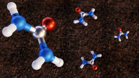 Foto de Moléculas de urea dispersas en el fondo del suelo 3d renderizado - Imagen libre de derechos