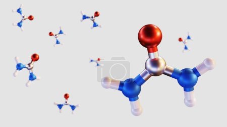Téléchargez les photos : Molécules d'urée dispersées dans le fond blanc rendu 3d - en image libre de droit
