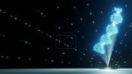 Téléchargez les photos : Hologramme hélice dna projeté dans le fond noir rendu 3d - en image libre de droit