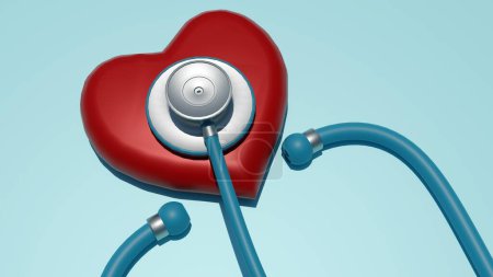 Photo for A single stethoscope and a red heart shape on an isolated background, 3D rendering. - Royalty Free Image