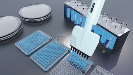 Photo for ELISA, or enzyme-linked immunosorbent assay, is used in scientific research batch 3D rendering. - Royalty Free Image
