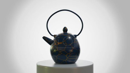 Photo for 3D rendering of a kintsugi teapot. teapot that has been repaired using the Japanese art of kintsugi. - Royalty Free Image