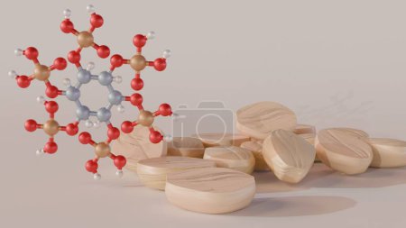 Photo for 3d rendering of Phytate, also known as phytic acid It's found in seeds, nuts, legumes, and unprocessed whole grains - Royalty Free Image
