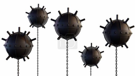 Photo for A 3D rendering of a sea mine, also known as a naval mine, depicts a self-contained explosive device placed in water to destroy submarines or surface ships. - Royalty Free Image