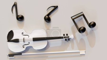 Photo for 3d rendering of musical notes and white violin on the white background - Royalty Free Image