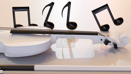 Photo for 3d rendering of musical notes and white violin on the white background - Royalty Free Image
