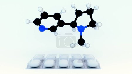 3d rendering of nicotine gum and nicotine molecules