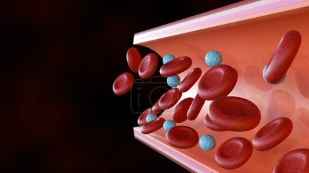 Foto de 3d hacer que los glóbulos rojos y los glóbulos blancos dentro de los vasos sanguíneos - Imagen libre de derechos