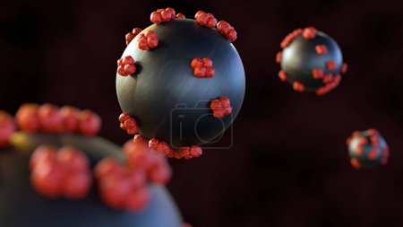 Foto de Representación 3d de nanopartículas conjugadas moléculas de hemogoblina - Imagen libre de derechos