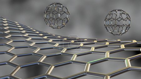 carbon nanostructure called fullerene on the black background 3d rendering