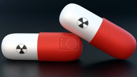 3D-Wiedergabe von Radiopharmazeutika, das sind radioaktive Medikamente oder Radioisotope. Diese Medikamente können oral in Tablettenform verabreicht werden.
