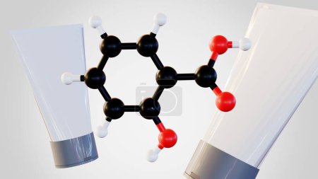 3d rendering of salicylic Acid molecules and facial soap container