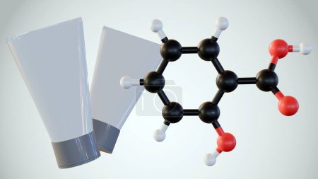 Photo for 3d rendering of salicylic Acid molecules and facial soap container - Royalty Free Image
