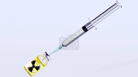Rendu 3d de drogue intraveineuse radioactive à l'aide d'une aiguille et d'une seringue pour injecter une drogue