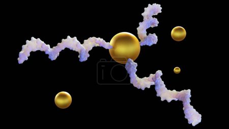 3d rendering of gold nanoparticles (AuNPs) can be used to deliver nucleic acids, such as RNA, and have unique properties for biodetection.