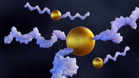 3d renderización de nanopartículas de oro (AuNPs) se puede utilizar para entregar ácidos nucleicos, como el ARN, y tienen propiedades únicas para la biodetección.