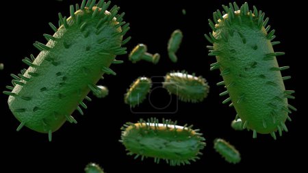 Foto de 3d renderización del lissavirus causa encefalomielitis viral aguda fatal conocida como rabia. - Imagen libre de derechos