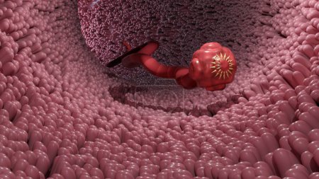 Representación 3D de tenia aislada. es un gusano parásito plano que vive en los intestinos de un animal huésped