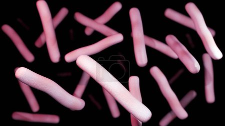 Le rendu 3D de Mycobacterium tuberculosis également connu sous le nom de bacille de Koch, est une bactérie pathogène qui provoque la tuberculose (TB)