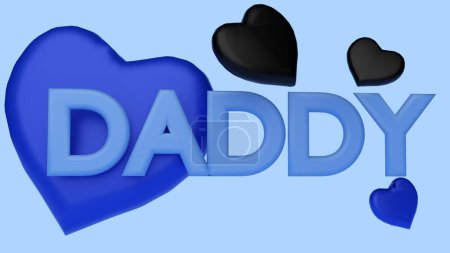 3D rendering of blue and black heart and DAD letters in the blue background