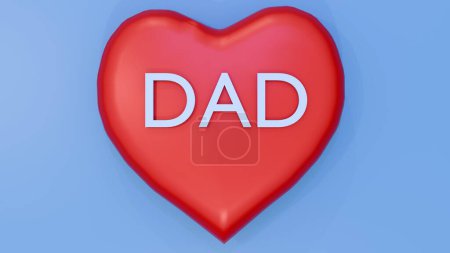 rendu 3D de coeur rouge et lettres DAD dans le fond bleu