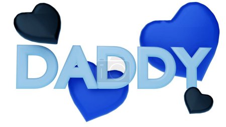 rendu 3D de coeur bleu et noir et lettres DAD en arrière-plan bleu