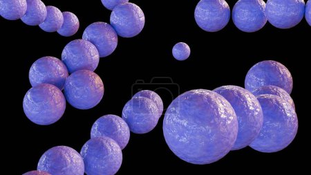 3D-Darstellung von Streptokokken, ist ein kugelförmiges Bakterium, das zur Familie der Streptokokken gehört. Es handelt sich um sporenlose Kokken, die dazu neigen, sich in Ketten zu verbinden..